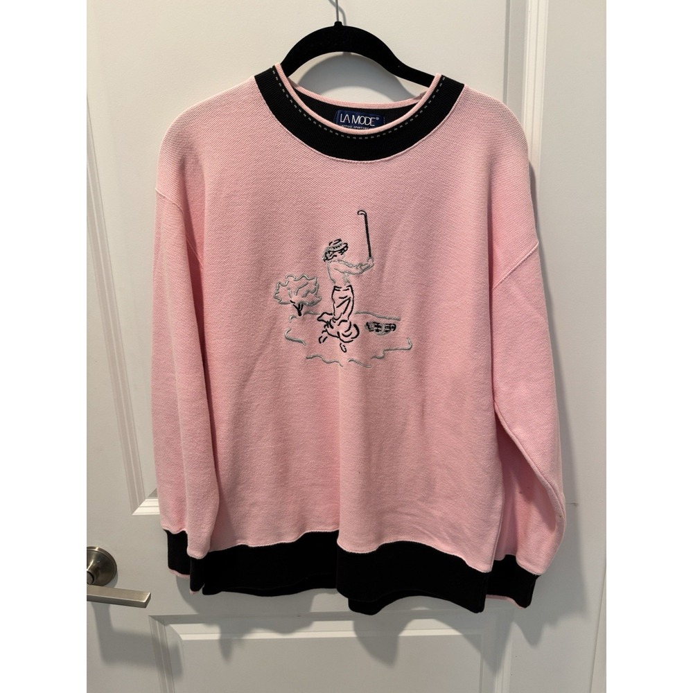 Vintage La Mode Women's Pink Golf Sweater  Size L SEE DESCRIPTION